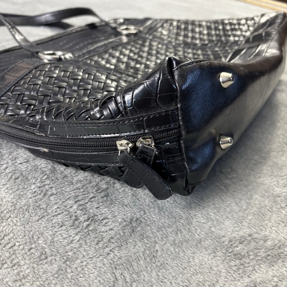 Coldwater Creek Leather Bag Woven Computer Laptop Tote Office Work ManMade 16x12 - Picture 4 of 13